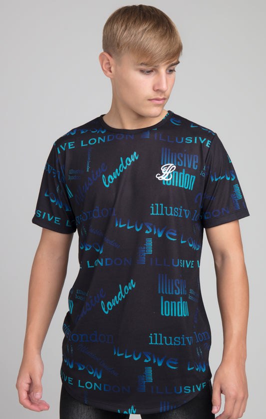 Boys Illusive Black Logo Printed T-Shirt