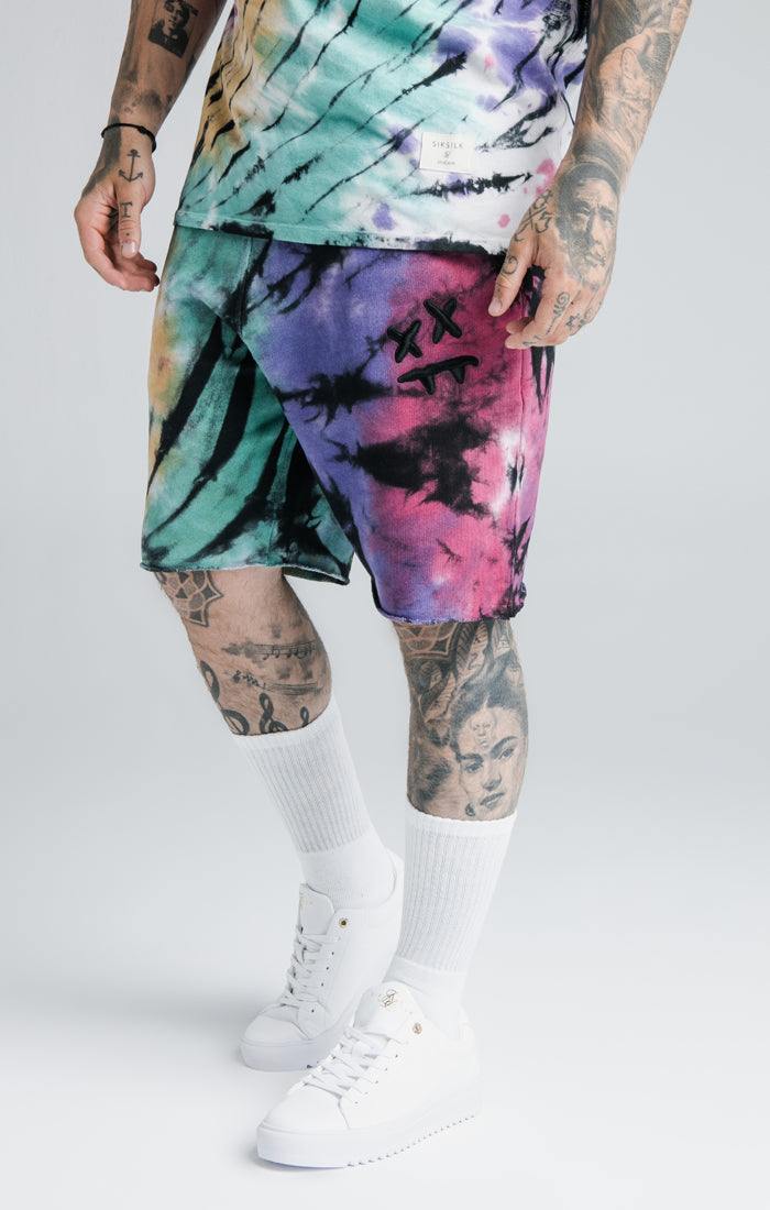 Cargar imagen en el visor de la galería, SikSilk X Steve Aoki Relaxed Shorts - Rainbow Ink Tie Dye
