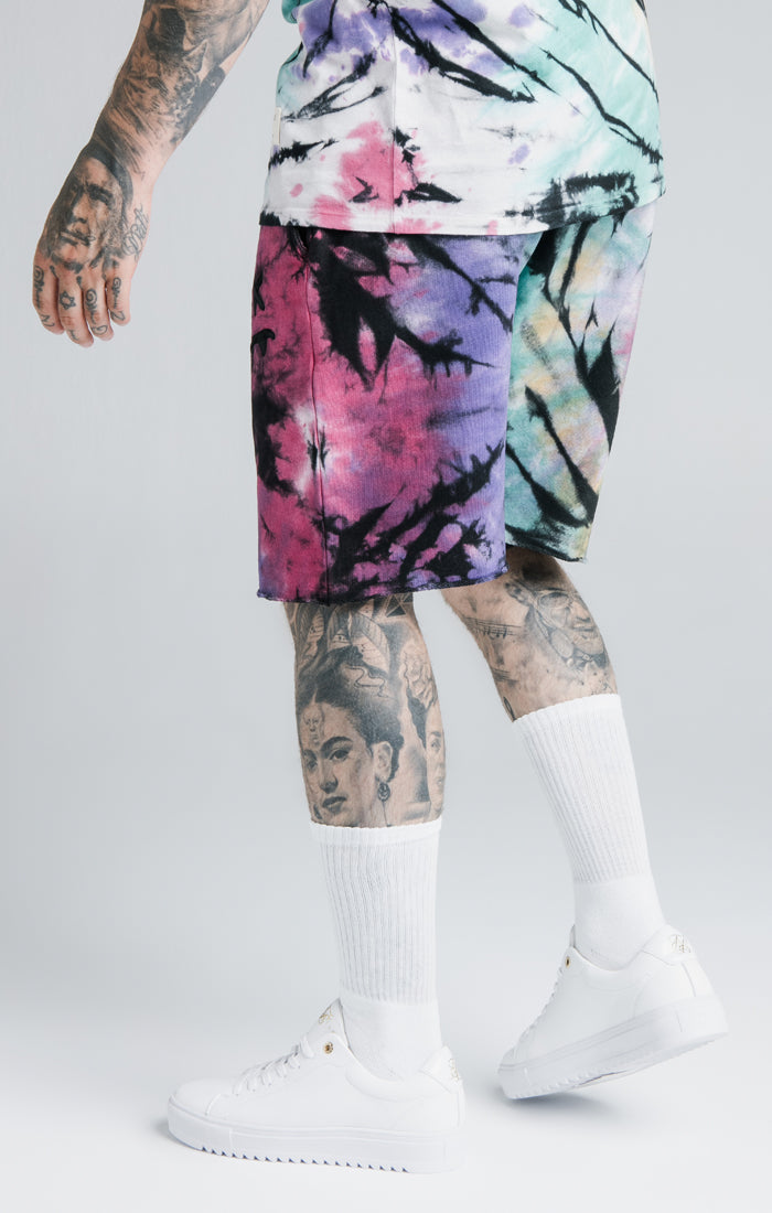 Cargar imagen en el visor de la galería, SikSilk X Steve Aoki Relaxed Shorts - Rainbow Ink Tie Dye (1)