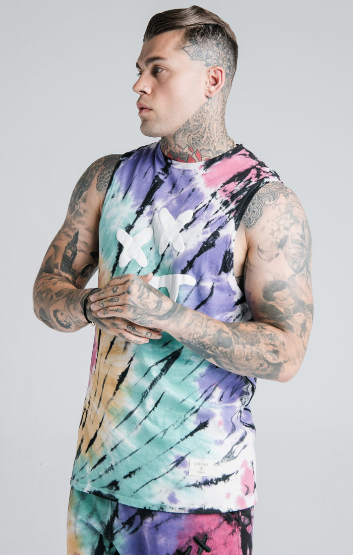 Cargar imagen en el visor de la galería, SikSilk X Steve Aoki Racer Back Vest – Rainbow Ink Tie Dye