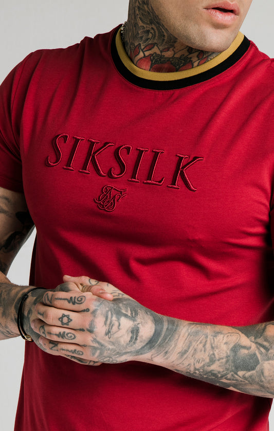 SikSilk Straight Hem Gym Tee – Red,Gold & Black