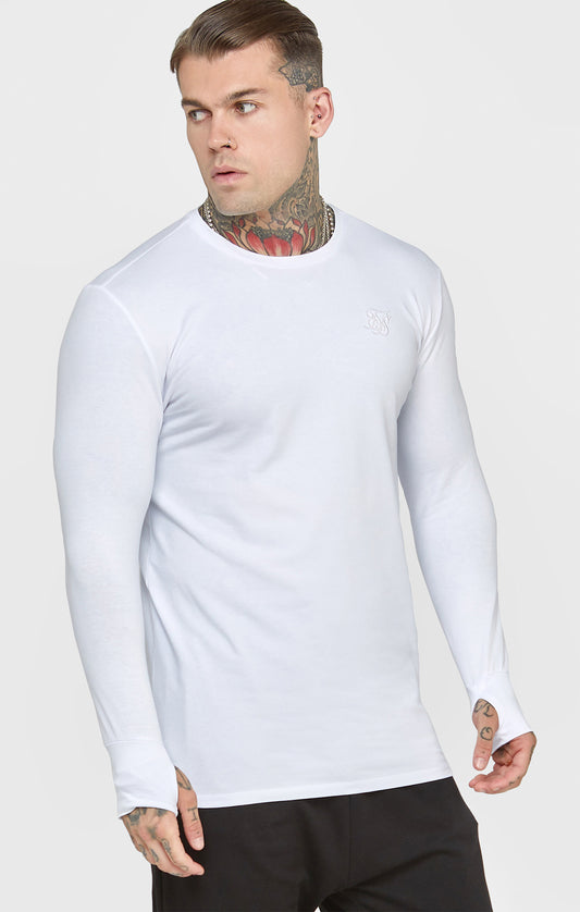 Camiseta Blanca De Manga Larga Con Ajuste Muscular