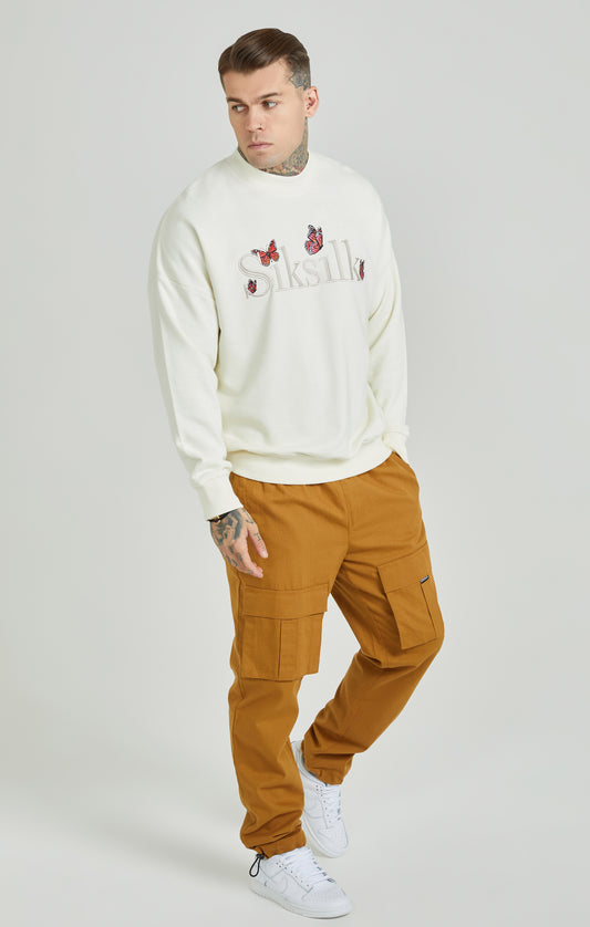 Sudadera Lavada con Mariposas Crudo