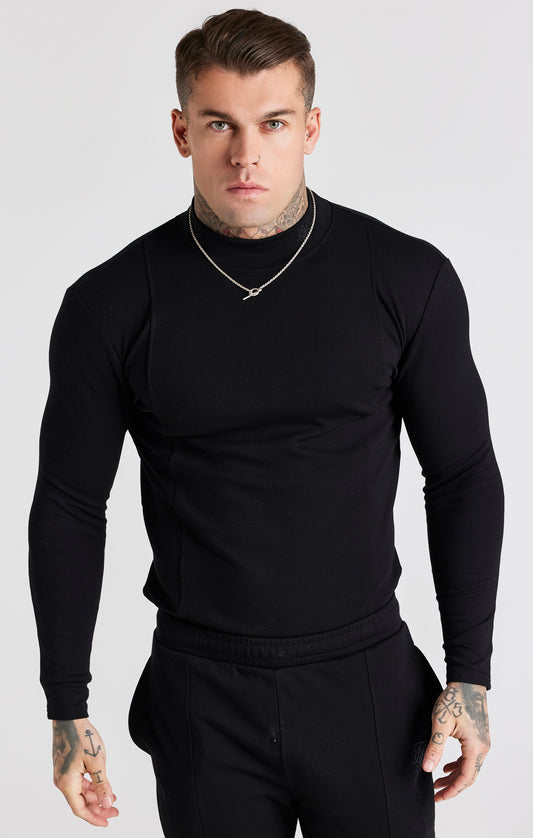 Camiseta Negra De Manga Larga Con Cuello De Tortuga