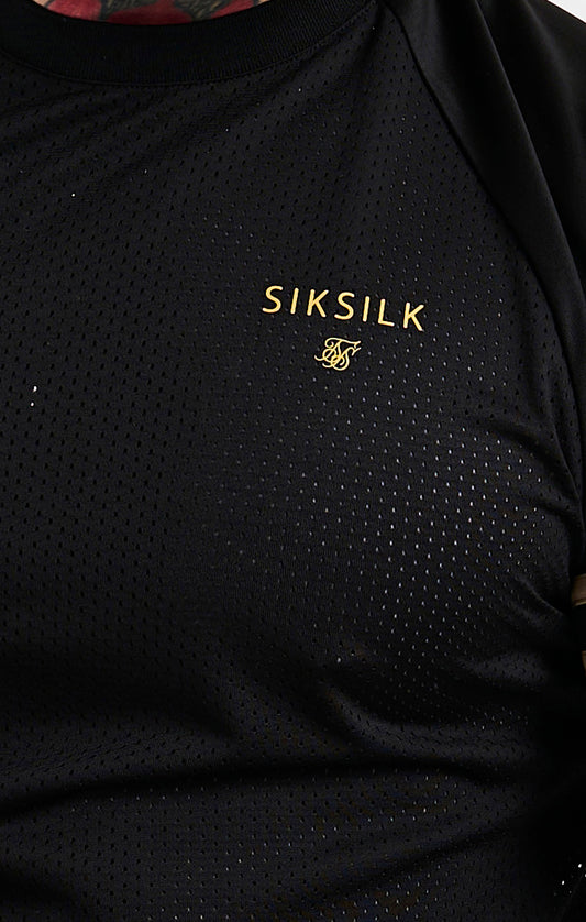 Polera deportiva SikSilk de malla - Negro y dorado