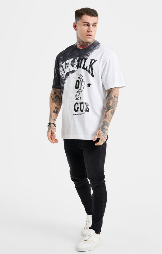 SikSilk Oversized Cut & Sew Varsity T-Shirt - Ecru & Black