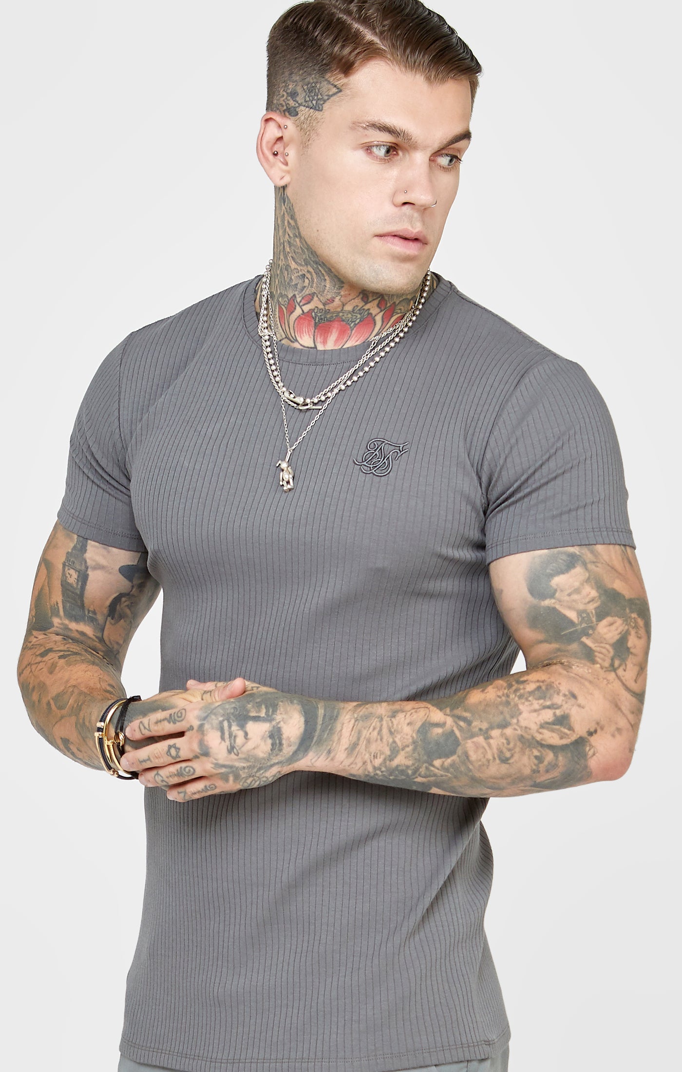 Cargar imagen en el visor de la galería, Camiseta de Punto Acanalado Gris