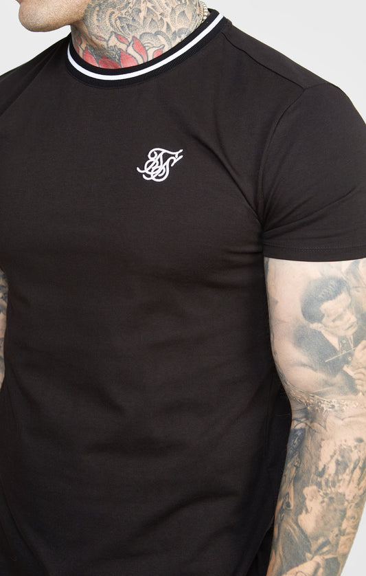 Camiseta Negra De Corte Deportivo Con Canalé Teñido En Hilo