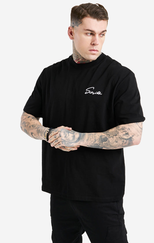 Black Script Embroidery Oversized T-Shirt