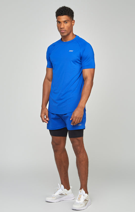Blue Sports Curved Hem Muscle Fit T-Shirt