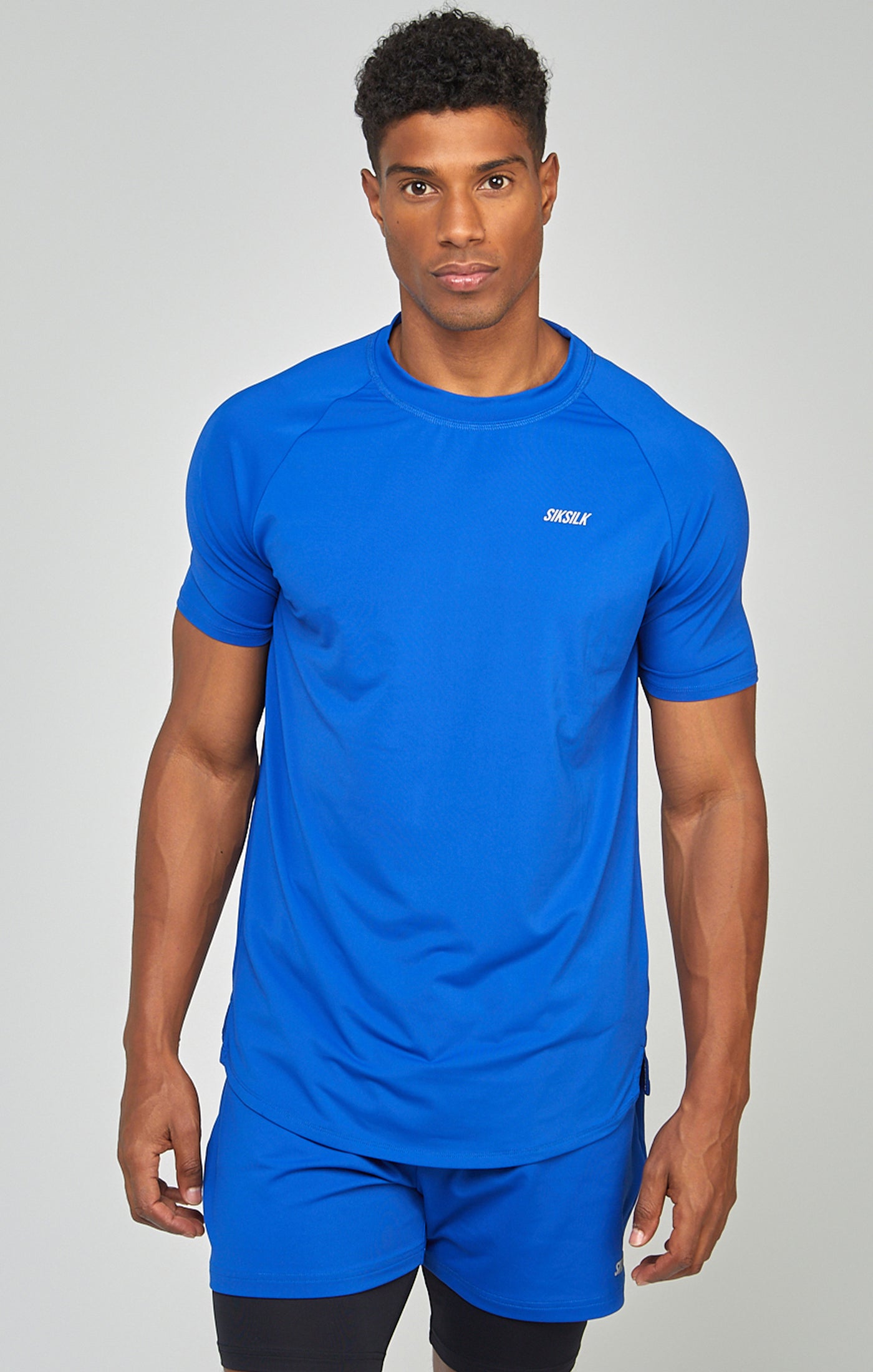 Cargar imagen en el visor de la galería, Blue Sports Curved Hem Muscle Fit T-Shirt (3)