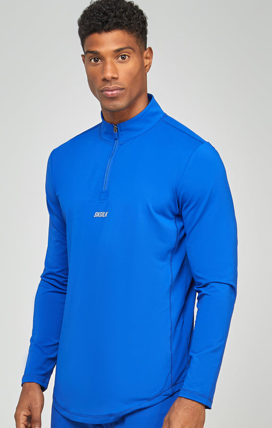 Blue Sports Muscle Fit Quarter Zip Long Sleeve Top