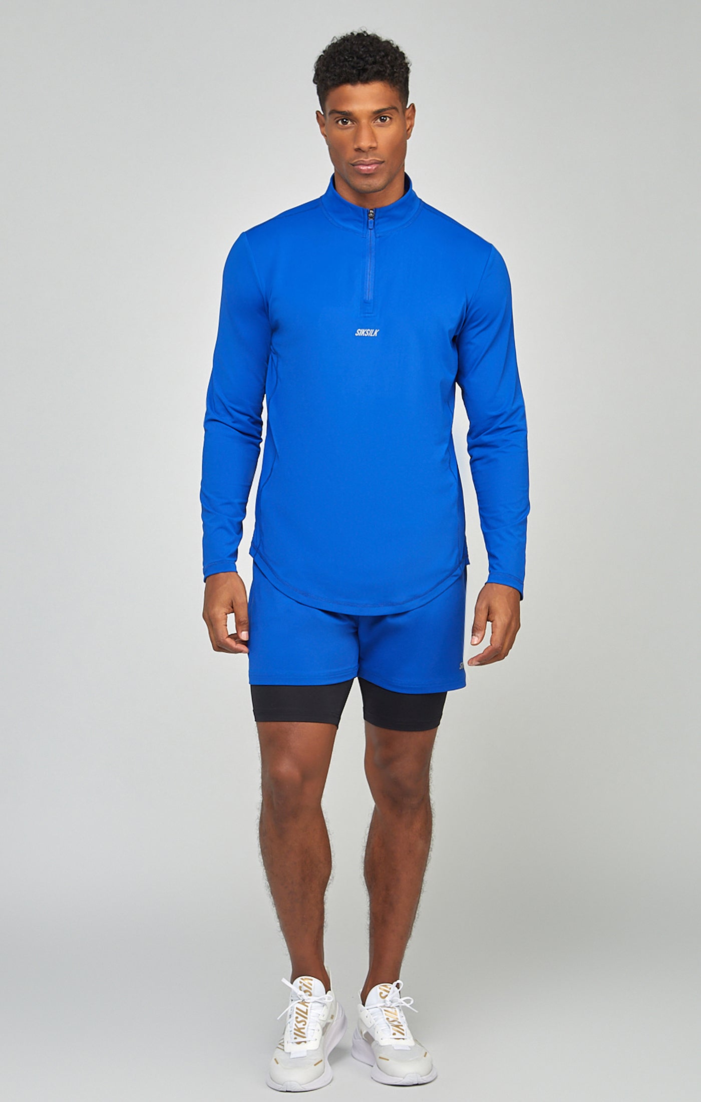 Cargar imagen en el visor de la galería, Blue Sports Muscle Fit Quarter Zip Long Sleeve Top (1)
