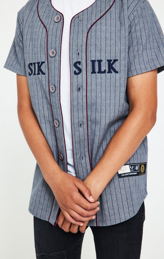 Camiseta de béisbol Messi X SikSilk - Gris jaspeado, Concho de vino y Azul marino