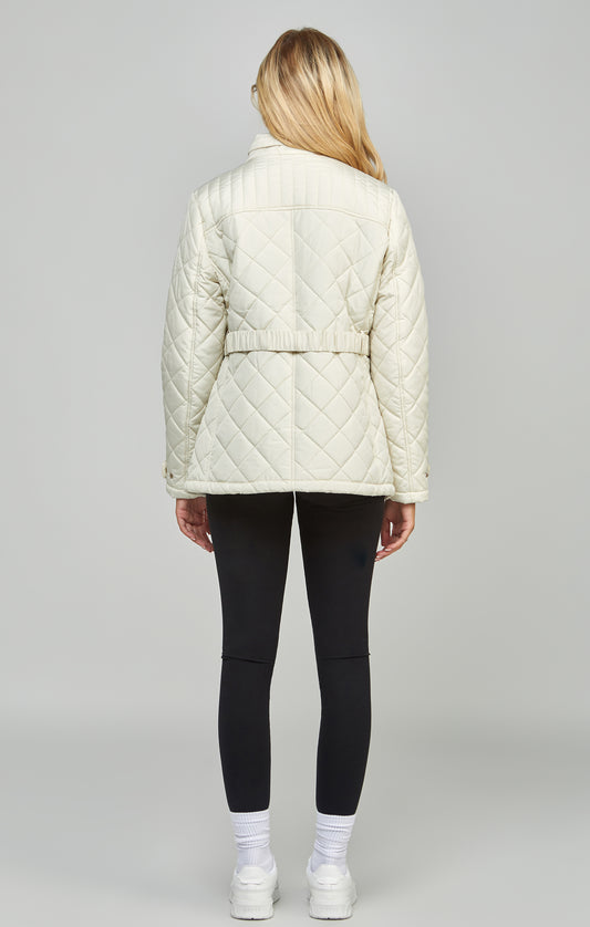 Cream Belted Quilted Jacket